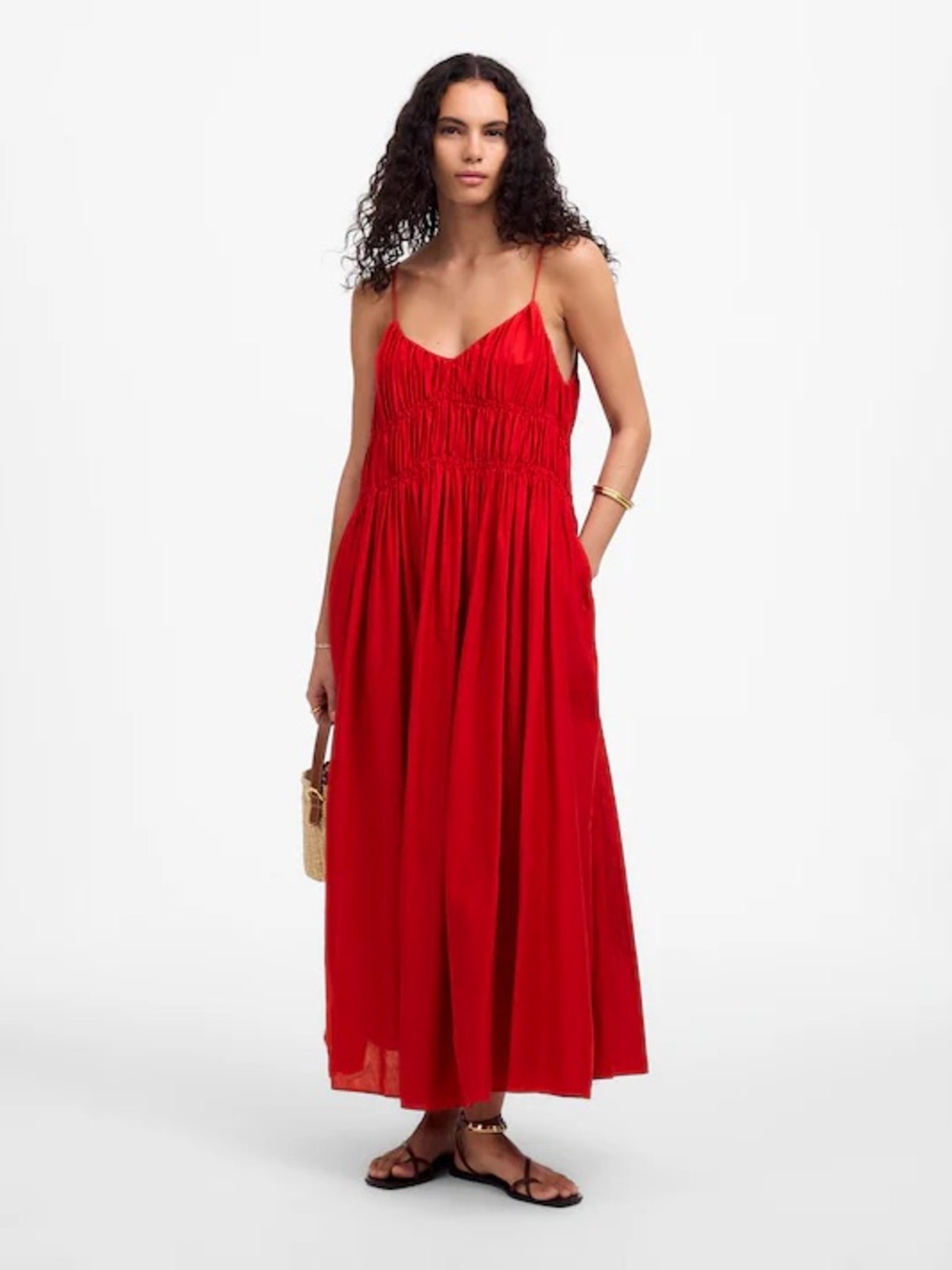Madewell Linen, cotton Textured V-Neck Midi Dress